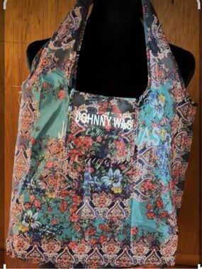 Johnny Was Teal Paisley Floral Foldable Tote